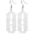 Unique razor blade shaped resin dangle earrings in translucent white with silver hooks - White Blade Style (ZW3053 White)