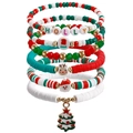 Christmas 5-piece bead bracelet set with red and green charms and HOLLY letters - Christmas Element Multi-Layer Combination (ZW3204)
