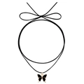 Collier ras du cou noir double couche avec pendentif papillon bordé d'or et cristal - Pendentif Papillon Noir (ZW341)