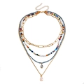 Bohemian multi-layer necklace with colorful beads, gold paperclip chain and water drop pendant - 5-Layer Layered Necklace (ZW3209)