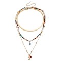 Bohemian multi-layer gold chain necklace with colorful beads and S letter pendant - 3-Layer Letter S Teardrop Necklace (ZW395)
