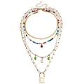 Bohemian multilayer necklace with colorful beads, white pearls and gold padlock pendant - 4-Layer Heart Lock Necklace (ZW169)