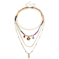 Collana multistrato boho dorata con perline colorate, conchiglia e ciondolo lettera B - Collana con Lettera B e Conchiglia a 4 Strati (ZW336)