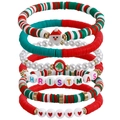 7pcs Christmas beaded bracelet set with Santa motifs and polymer clay pearls - Christmas Letter Multi-Layer Combination (ZW3208)