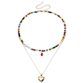 Collana multistrato boho con perline colorate, pendente a cuore dorato e perla - Collana Cuore e Perline a Doppio Strato (ZW673)
