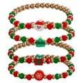Christmas 4-piece bead bracelet set with Santa Claus and tree charms in red, green and gold - Crystal Red Green Beads Multi-Layer Combination (ZW3214)