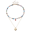 Collana bohémien a due strati con perline colorate e ciondolo a cuore dorato - Collana Bohemien con Perline a Doppio Strato (ZW682)