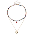 Collana boho multistrato con perline colorate, perla bianca e ciondolo a cuore dorato - Collana Cuore Lucido a Doppio Strato (ZW684)