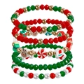 Five-piece Christmas charm bracelet set with Santa, reindeer, and colorful beads - Faceted Red Green Beads Multi-Layer Combination (ZW3218)
