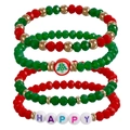 5-piece Christmas beaded bracelet set with red and green crystals and HAPPY letter beads - Happy Letter Multi-Layer Combination (ZW3221)