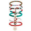 6-piece Christmas bracelet set with red green clay beads and Santa Claus charms - Santa Letter Multi-Layer Combination (ZW3228)