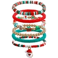 Five-piece Christmas charm bracelet set with red green white clay beads and gold accents - Santa Charm Multi-Layer Combination (ZW3234)