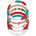 5-piece set of Christmas 2024 polymer clay bead bracelets with JOY and Santa charms - Joy Santa Multi-Layer Combination (ZW279)