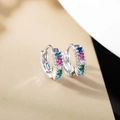 Close-up of silver hoop earrings with vibrant multi-color zircon stones and polished finish - Silver (E7-660)