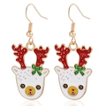 Christmas reindeer hook earrings with red antlers and green bow on white background - Christmas Elk (ZW3351-4)