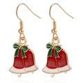 Christmas earrings with red double bells and green bows in a gold-plated finish - Christmas Bell (ZW3351-9)