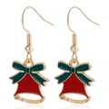 Christmas earrings featuring red holiday bells with green bow accents and alloy hooks - Christmas Bell (ZW3351-10)
