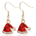 Christmas hat drop earrings with red enamel and colorful rhinestones in gold finish - Christmas Hat (ZW3351-11)