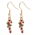 Festive gold Christmas candy cane hook earrings with red and white enamel finish - Christmas Cane (ZW3351-15)