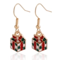 Christmas gift box drop earrings in red and green enamel with golden hooks - Christmas Gift Box (ZW3351-17)