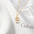 Elegant gold-plated letter B necklace with zircon flower pendant on a minimalist chain - Letter B