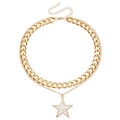 Detalle de collar dorado de doble capa con cadena gruesa y colgante de estrella - Estilo de Colgante de Estrella Blanca (ZW2898) / Dorado