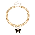 Collar de doble capa en oro con eslabones gruesos y colgante de mariposa negra - Estilo de Colgante de Mariposa Negra (ZW2895) / Dorado