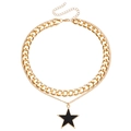 Collar de doble capa dorado con cadena cubana gruesa y colgante de estrella negra - Estilo de Colgante de Estrella Negra (ZW2897) / Dorado