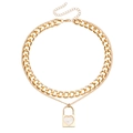 Collar de doble capa dorado con cadena cubana gruesa y colgante de candado de corazón - Estilo de Colgante de Cerradura de Corazón (ZW2910) / Dorado