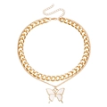 Collar de doble capa dorado con cadena gruesa y colgante de mariposa blanca - Estilo de Colgante de Mariposa Blanca (ZW2896) / Dorado