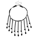 Gothic black lace choker necklace featuring cascading metallic fringe and teardrop crystals - Black