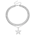Collar de doble capa plateado con cadena cubana gruesa y colgante de estrella blanca mujer - Estilo de Colgante de Estrella Blanca (ZW2898) / Color acero