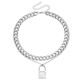 Collar de doble capa plateado con cadena de eslabones y colgante de candado corazón blanco - Estilo de Colgante de Cerradura de Corazón (ZW2910) / Color acero