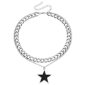 Collar de doble capa en plata con colgante de estrella negra y cadena de eslabones - Estilo de Colgante de Estrella Negra (ZW2897) / Color acero