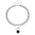 Collar de doble capa plateado con colgante de candado de corazón negro mujer - Estilo de Colgante de Cerradura de Corazón (ZW2905) / Color acero