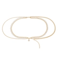 Elegante cadena de cintura dorada multicapa con perlas y colgante de cristal de gota - Estilo Multicapa de Perla Artificial y Gota de Strass (B030)