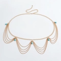 Böhmische goldene Taillenkette mit Lagen-Design und türkisfarbenen Tropfenanhängern - Gold Himmelblauer Tropfen-Stil (A025)