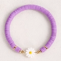 Handmade purple Heishi bead bracelet with a white daisy charm and golden spacers - Purple