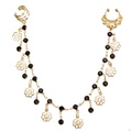 Bohemian gold nose ring chain with black crystal tassels and hollow flower charms - Exotic Ethnic Floral Tassel Style (ZW435)