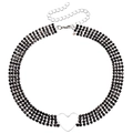 Elegant multi-layer black rhinestone choker necklace with hollow silver heart pendant - Multi-Row Style / Silver/Black Zirconia