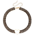 Multilayer gold choker with four rows of black rhinestones and hollow heart pendant - Multi-Row Style / Gold/Black Rhinestone
