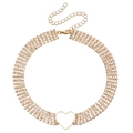 Golden multi-layer hollow heart choker with sparkling crystals and lobster clasp - Multi-Row Style / Gold/White Zirconia
