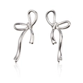 Elegant polished silver bow-knot stud earrings for women with smooth minimalist design - Simple Ribbon Knot Style (ZW1806 Steel)