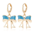 Elegant gold-plated leverback earrings with blue enamel bow pendants for women - Blue