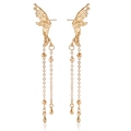 Elegant gold butterfly wing earrings with long tassel chains and teardrop pendants - Elf Wing Long Tassel Style (ZW1705 Gold)