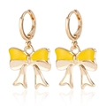 Golden hoop earrings with bright yellow enamel bow pendant in a sweet minimalist style - Yellow