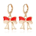 Golden alloy hoop earrings featuring vibrant red oil-drop butterfly bow charms - Red