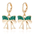 Golden alloy bow earrings with green oil drip finish for elegant daily jewelry style - Green