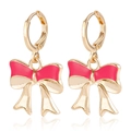 Pink enamel bow drop earrings with gold-plated alloy hoop design for women - Pink