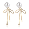 Elegant gold bow earrings with white pearl studs for women in a minimalist style - White Artificial Pearl Bow Style (ZW1799 Gold)